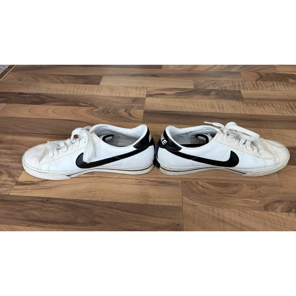 Mens Nike Classic Shoes White Black Blue Leather Logo Retro Sneakers Size 10.5